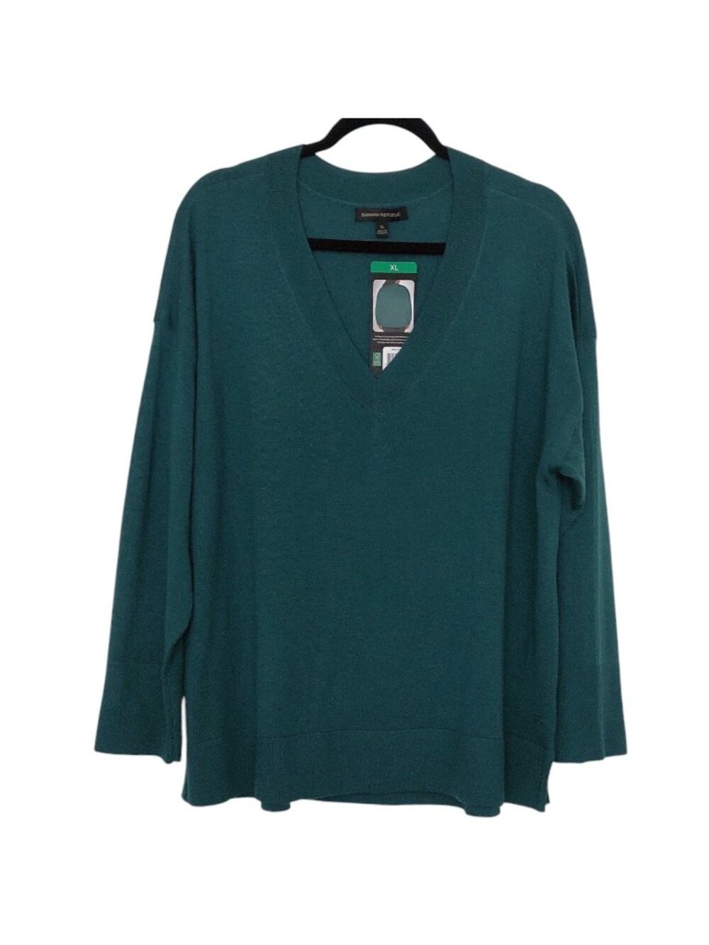 NWT Banana Republic Solid Green V-neck Long Sleeve Top XL